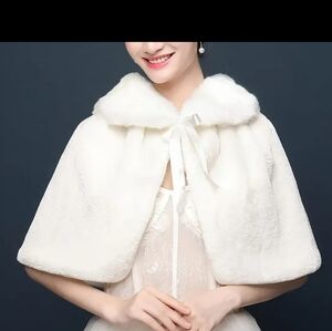Elegant White Faux Fur Cape